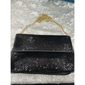 Vintage Whiting & Davis Black Chainmail Evening Bag Gold Shoulder Chain